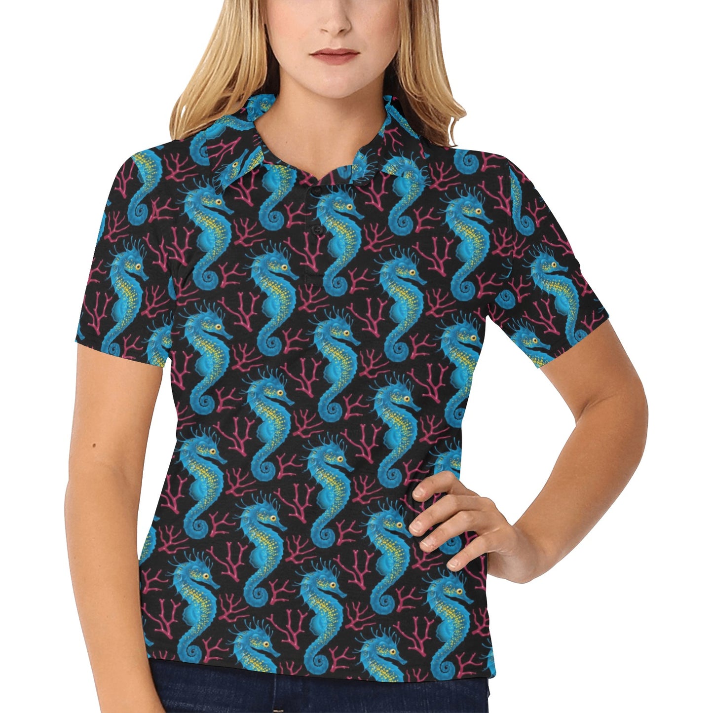 SeaHorse Print Design LKS401 Women's Polo Shirt