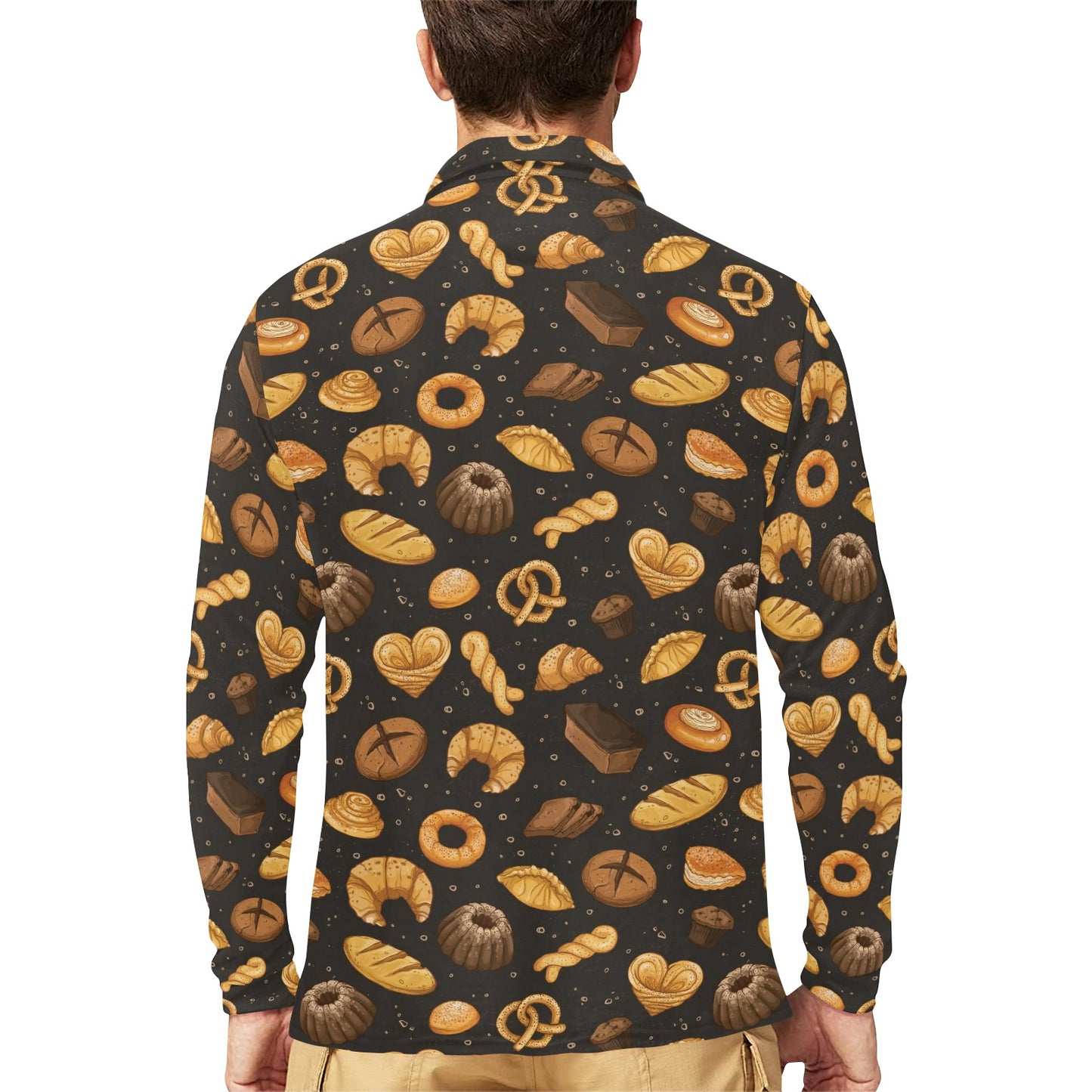 Bread Pattern Print Design 05 Long Sleeve Polo Shirt For Men's