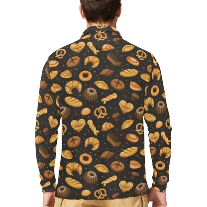 Bread Pattern Print Design 05 Long Sleeve Polo Shirt For Men's