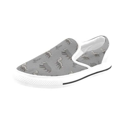 Skunk Print Design LKS301 White Slip Ons Canvas Women's Shoes