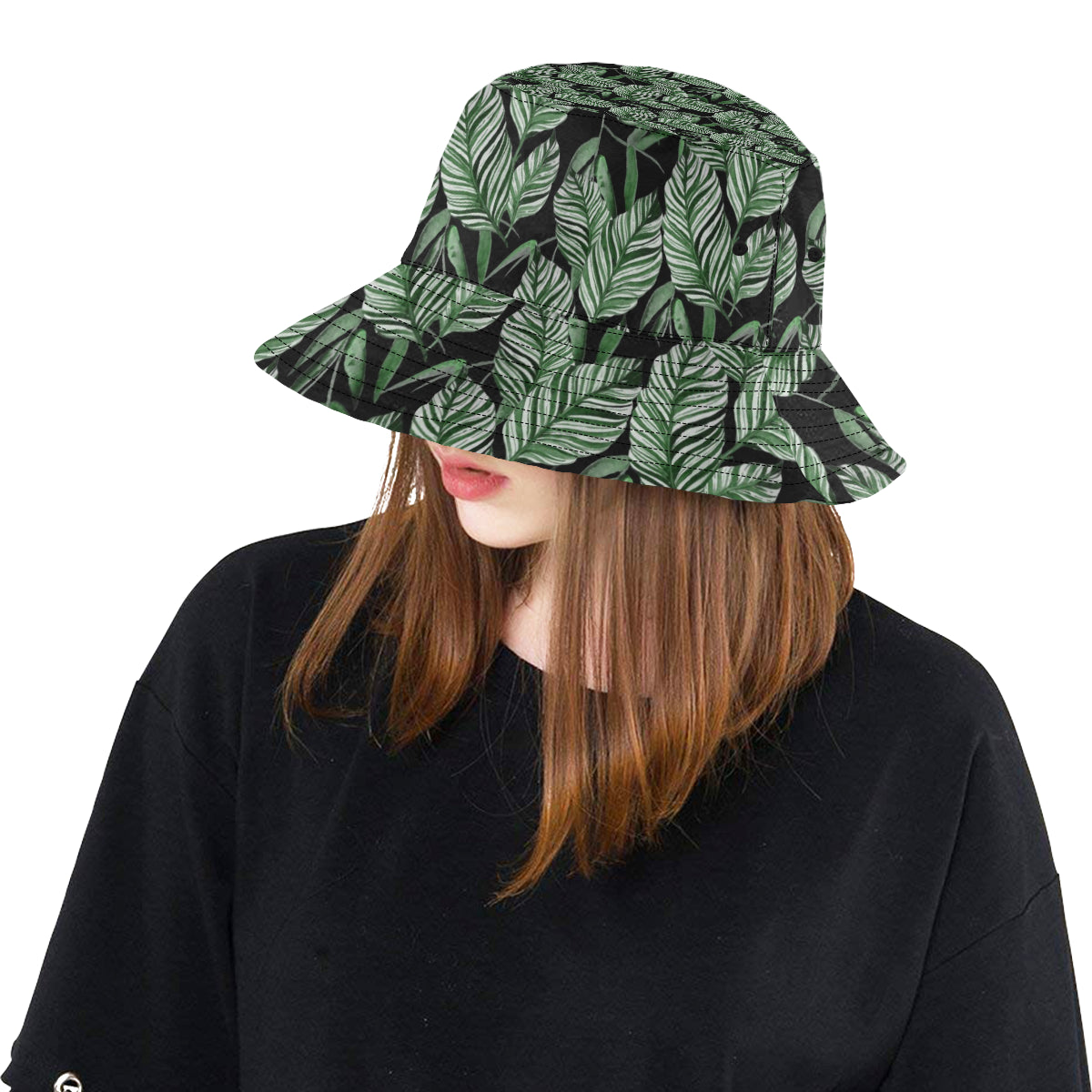Palm Leaves Pattern Print Design PL09 Unisex Bucket Hat