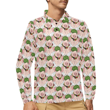 Pig Print Design LKS403 Long Sleeve Polo Shirt For Men's
