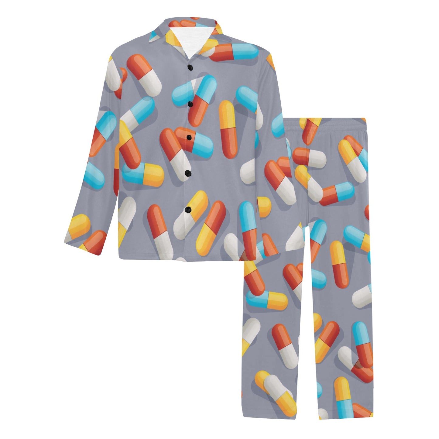 Pill Pattern Print Design A01 Men's Long Pajama Set