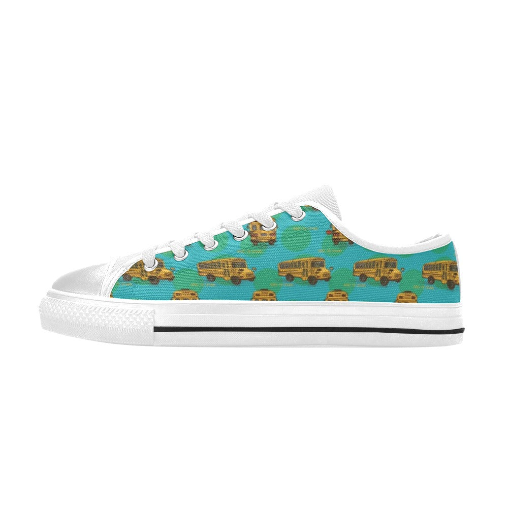 School Bus Print Design LKS308 Women's White Low Top Shoes