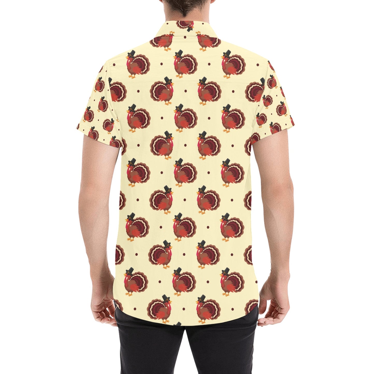 Thanksgiving Print Design LKS3010 Men Short Sleeve Button Up Shirt