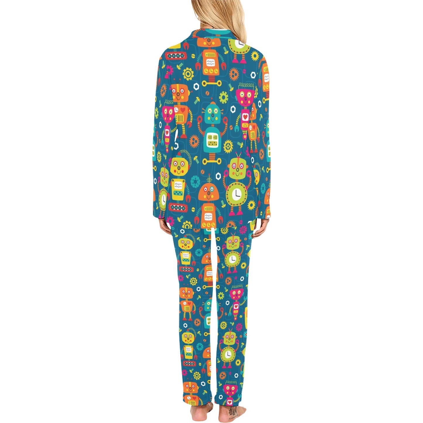Robot Pattern Print Design A04 Women's Long Pajama Set