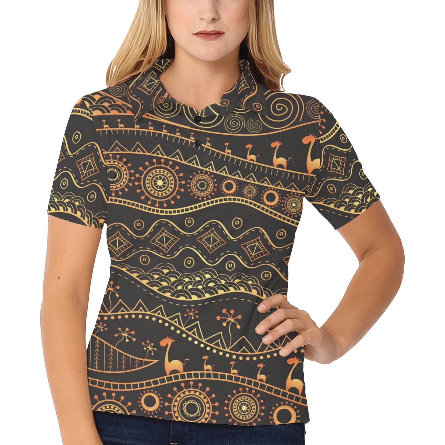 Gold African Design Women's Polo Shirt