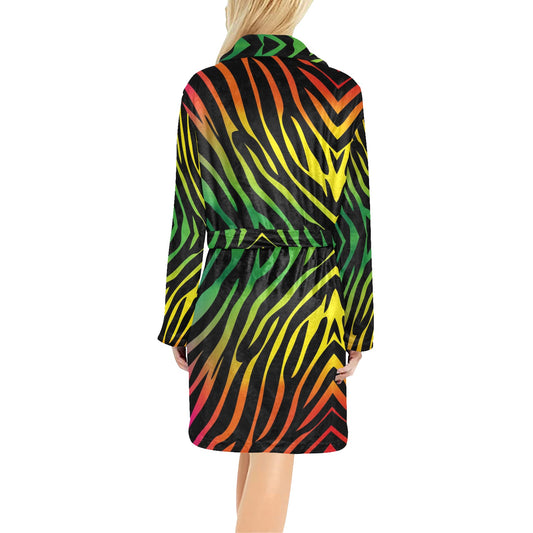 Rainbow Zebra Themed Print Women's Fleece Robe