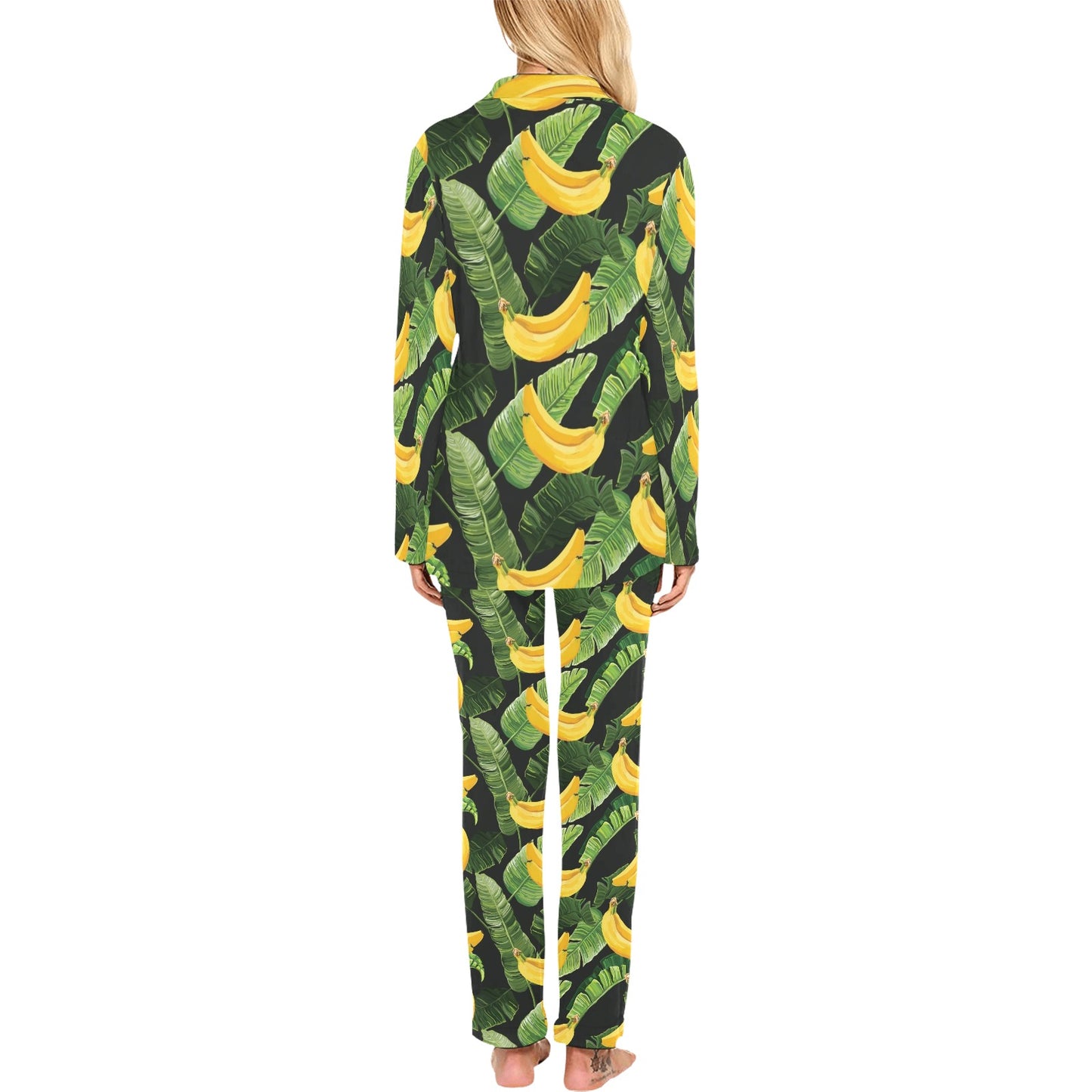 Banana Pattern Print Design BA01 Women's Long Pajama Set