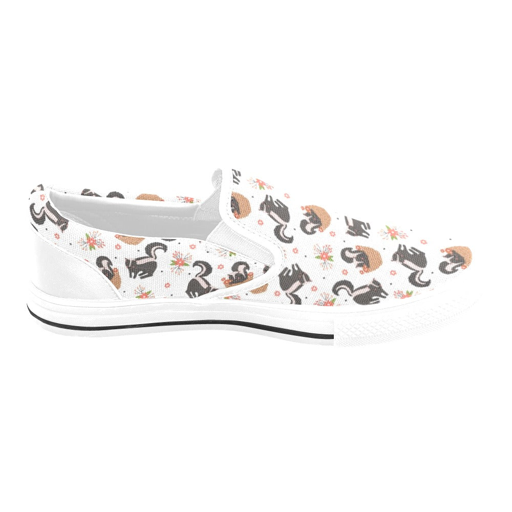 Skunk Print Design LKS304 White Slip Ons Canvas Women's Shoes