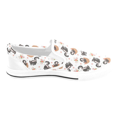 Skunk Print Design LKS304 White Slip Ons Canvas Women's Shoes