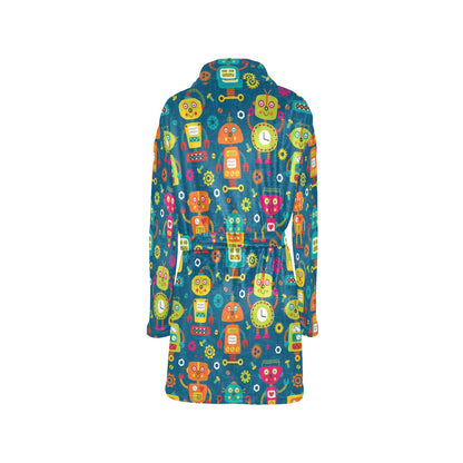 Robot Pattern Print Design A04 Women's Fleece Robe