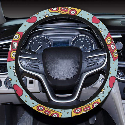 Hippie Print Design LKS307 Steering Wheel Cover with Elastic Edge