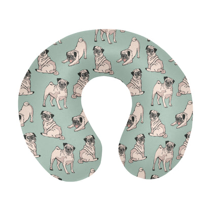 Pug Pattern Print Design A01 U-Shaped Travel Neck Pillow