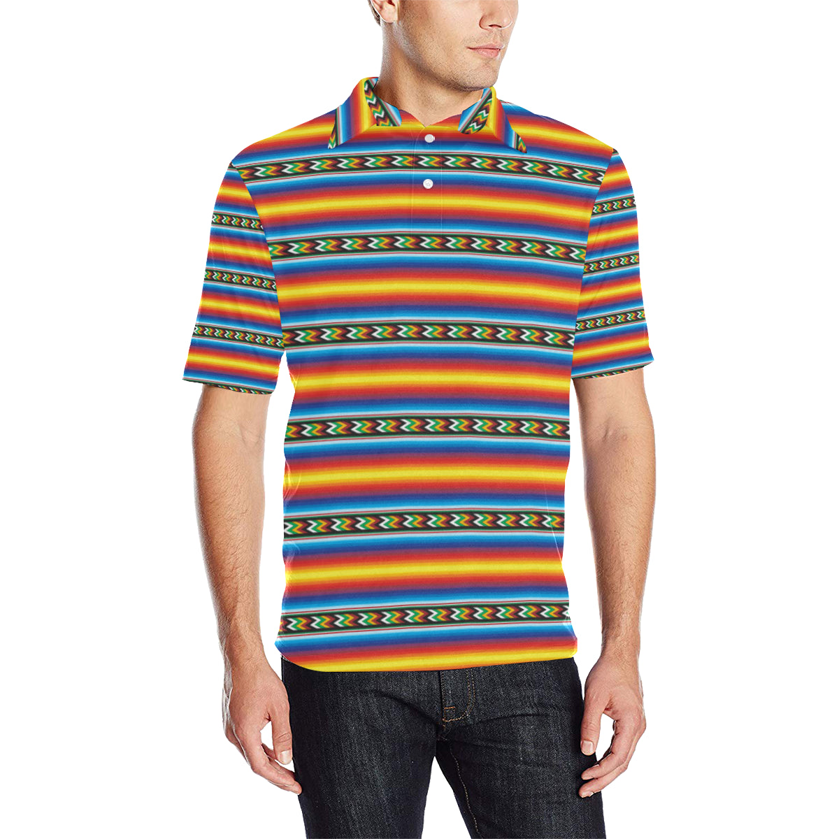 Mexican Blanket ZigZag Print Pattern Men Polo Shirt