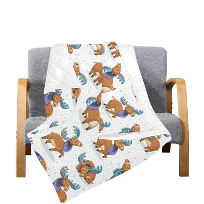 Moose Cute Pattern Print Design 01 Premium Quilt