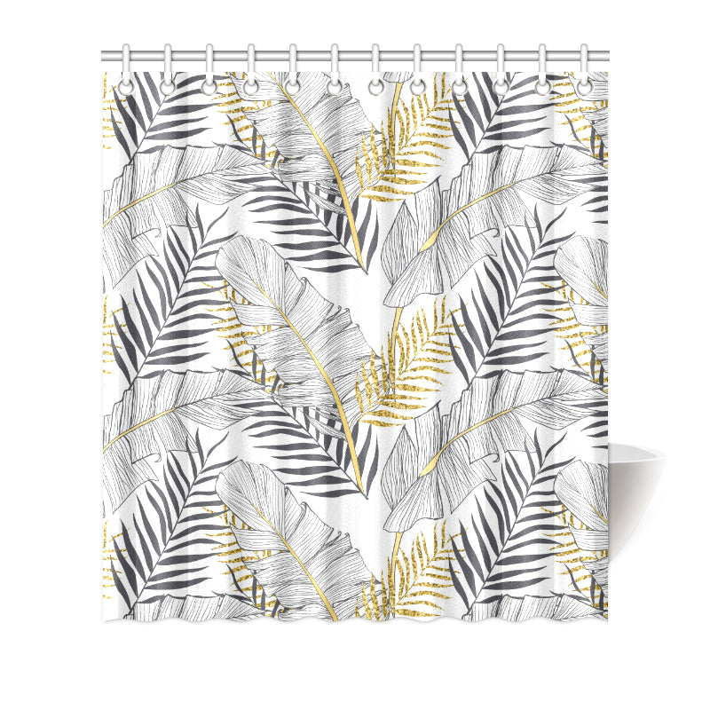 Gold Glitter Tropical Palm Leaves Shower Curtain