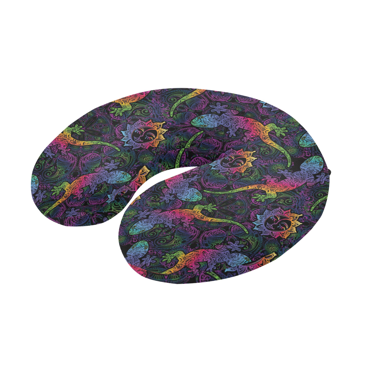 Gecko Rainbow Pattern Print Design 03 U-Shaped Travel Neck Pillow