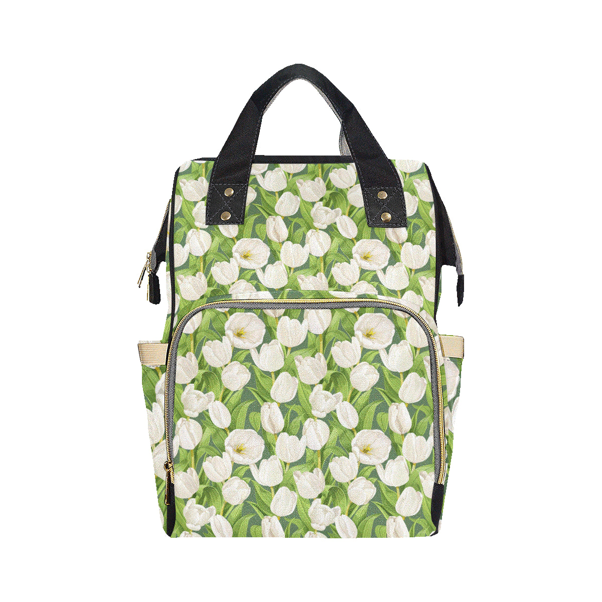Tulip White Pattern Print Design TP05 Diaper Bag Backpack