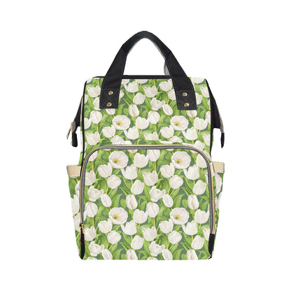 Tulip White Pattern Print Design TP05 Diaper Bag Backpack