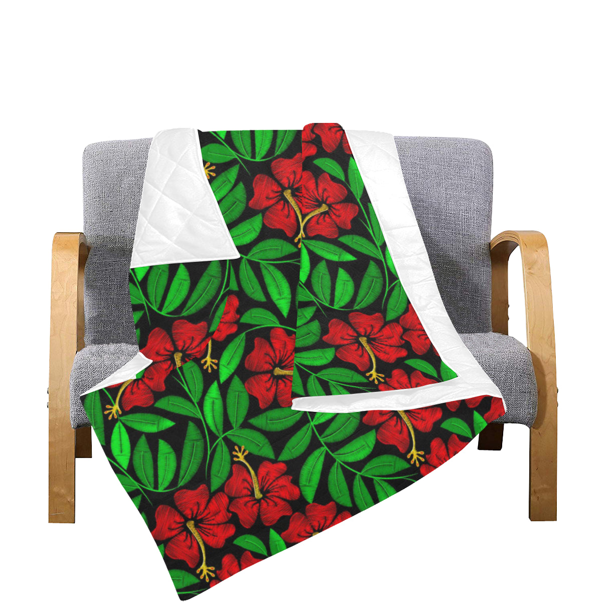 Red Hibiscus Embroidered Pattern Print Design HB03 Premium Quilt