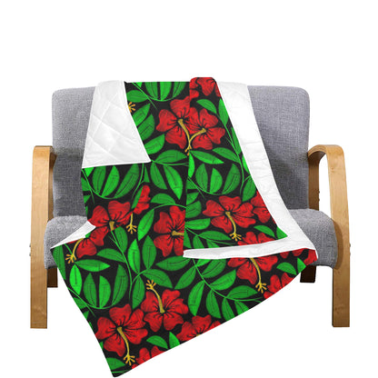 Red Hibiscus Embroidered Pattern Print Design HB03 Premium Quilt