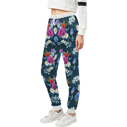 Floral Blue Themed Print Unisex Sweatpants