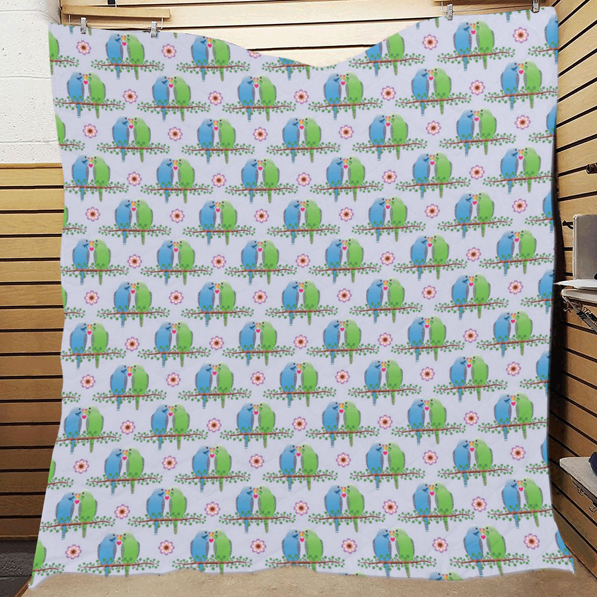 Budgerigar Pattern Print Design 05 Premium Quilt