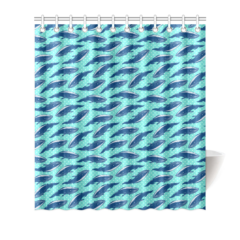Whale Polka Dot Design Themed Print Shower Curtain