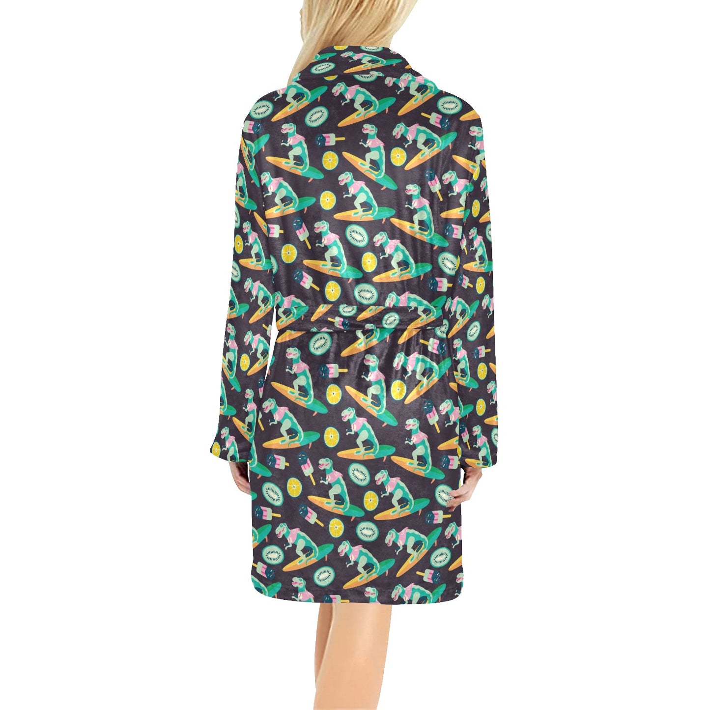 Surfboard T Rex Print Design LKS301 Women's Fleece Robe