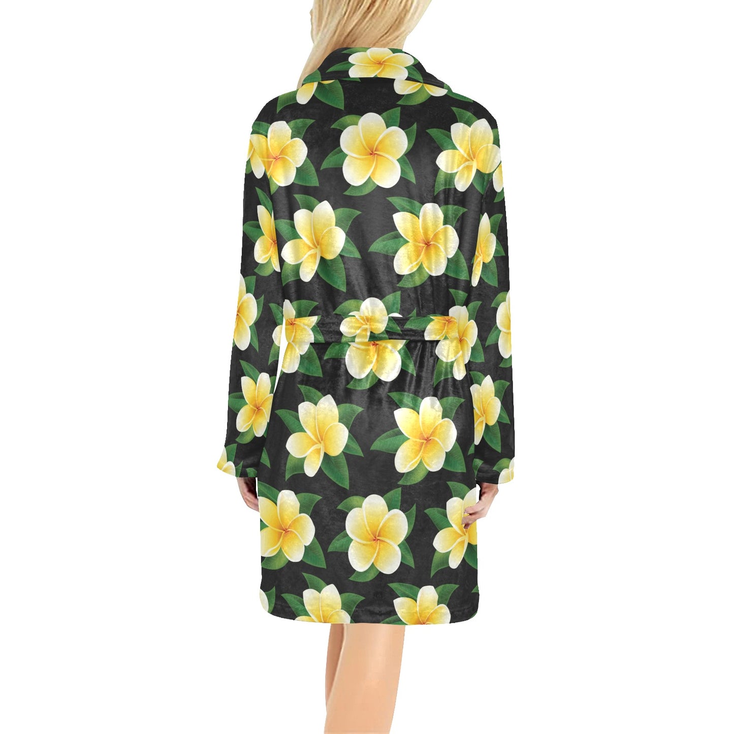 Plumeria Pattern Print Design A03 Women's Fleece Robe