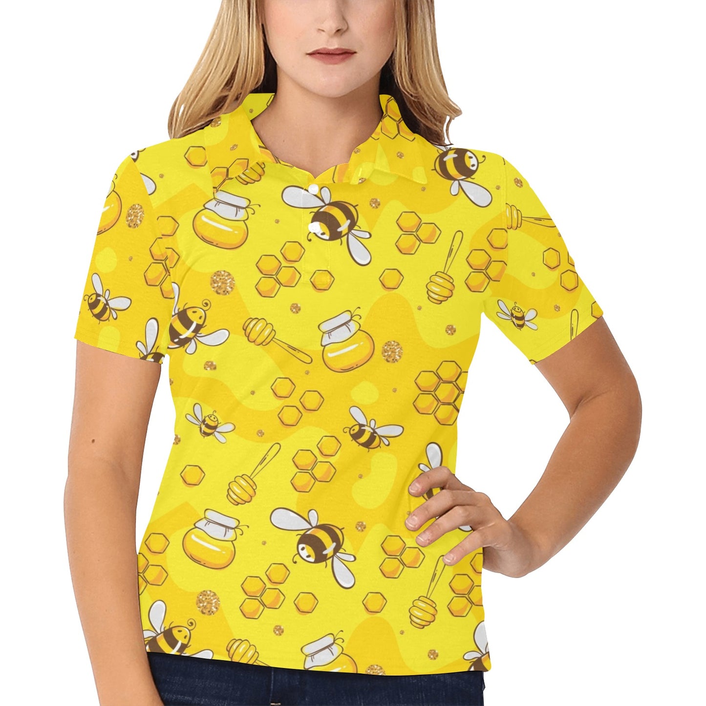 Bee Pattern Print Design BEE01 Women's Polo Shirt