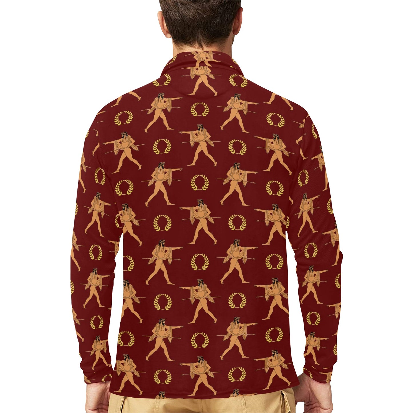 Ancient Greek Print Design LKS307 Long Sleeve Polo Shirt For Men's