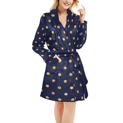 Polka Dot Gold Blue Pattern Print Design 02 Women's Fleece Robe