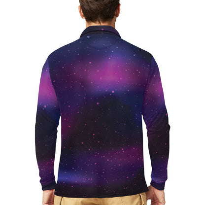 Night sky Pattern Print Design A04 Long Sleeve Polo Shirt For Men's