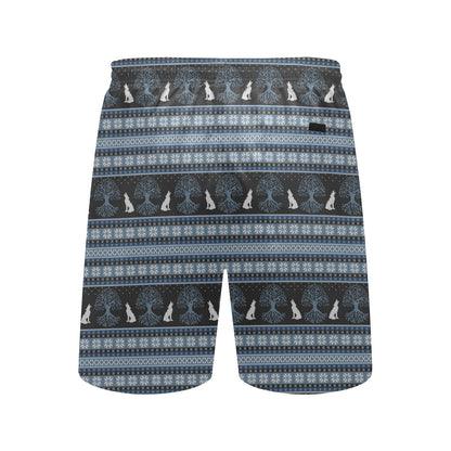 Wolf Tree of Life Knit Design Print Men's Swim Trunks Beach Shorts