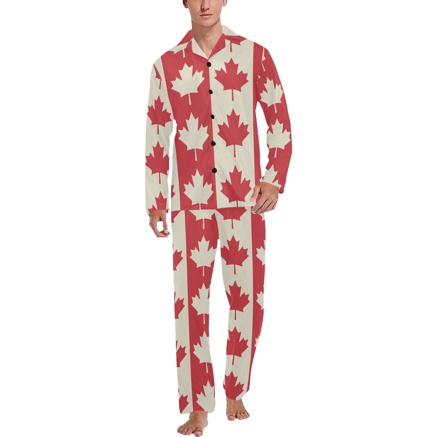 Maple Leaf Pattern Print Design 02 Men's Long Pajama Set