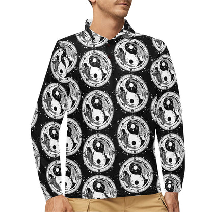 Yin Yang Koi Fish Long Sleeve Polo Shirt For Men's