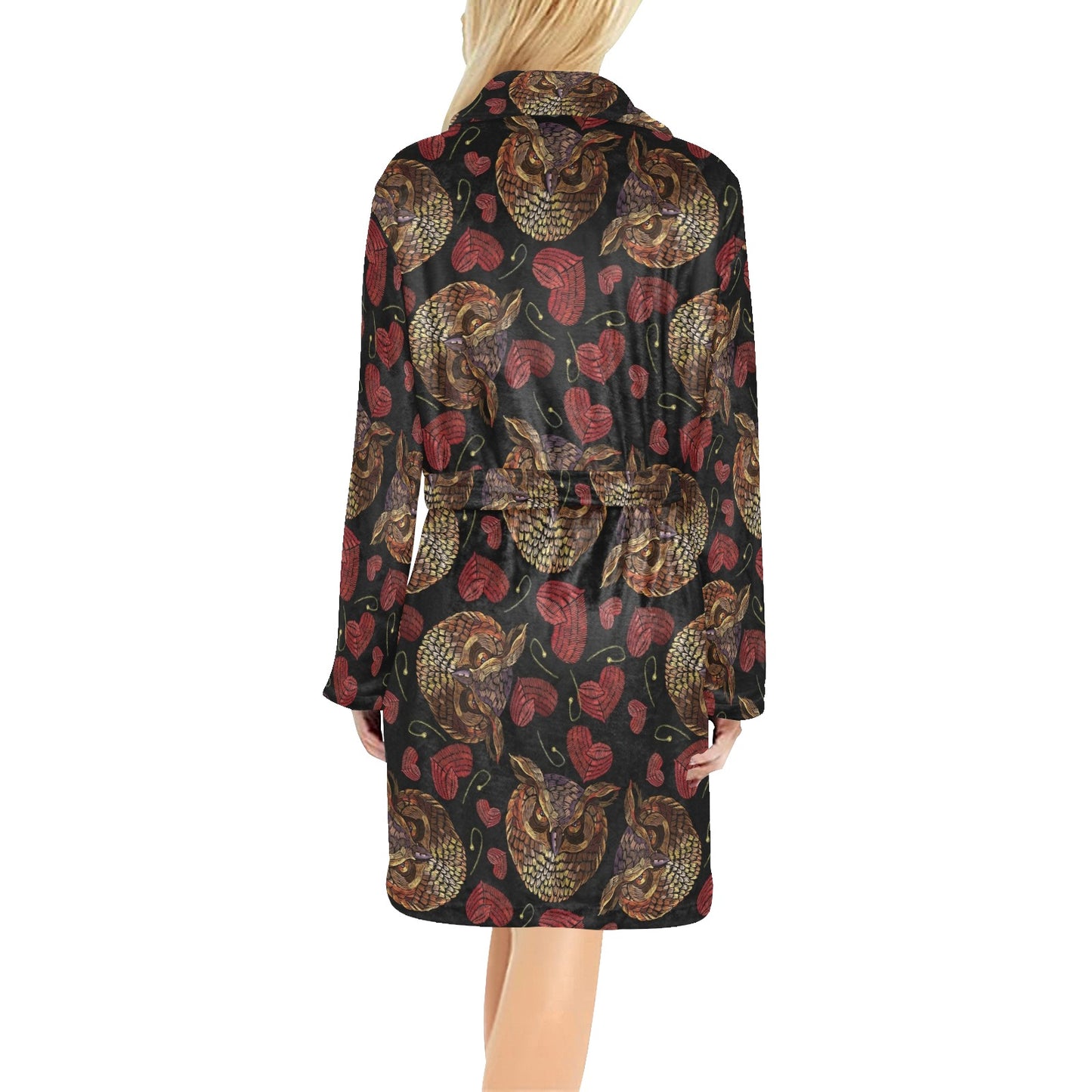 Owl Pattern Print Design A08 Women's Fleece Robe