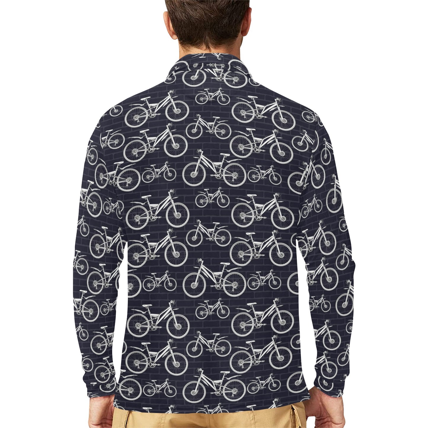 Mountain bike Pattern Print Design 02 Long Sleeve Polo Shirt For Men's