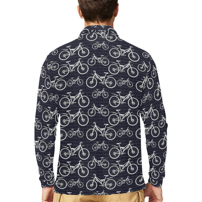 Mountain bike Pattern Print Design 02 Long Sleeve Polo Shirt For Men's