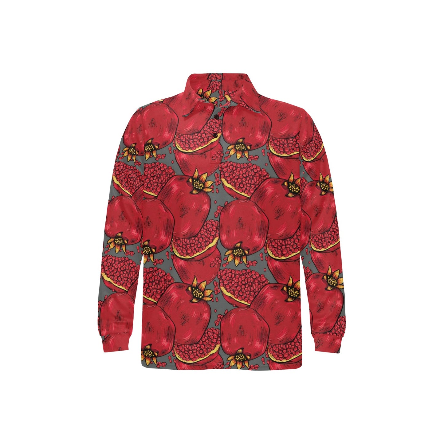 Pomegranate Pattern Print Design PG05 Long Sleeve Polo Shirt For Men's