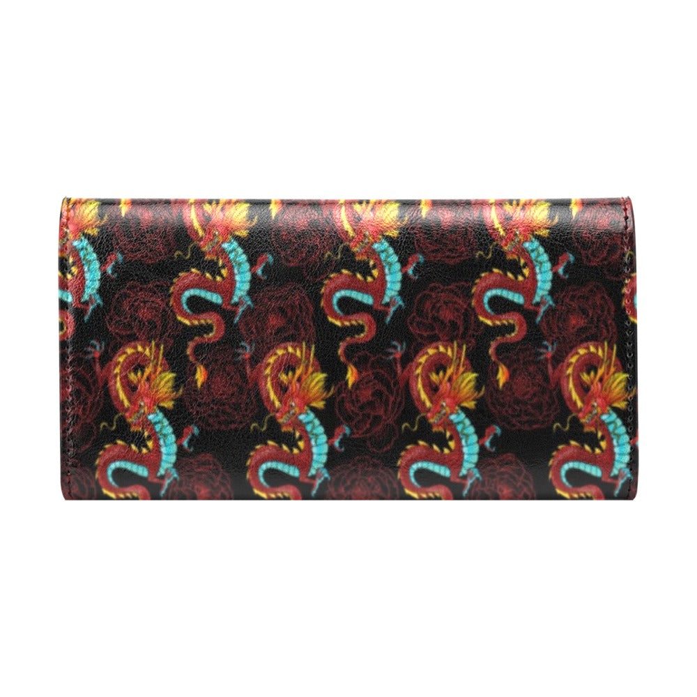 Chinese Dragons and Peonies Design Women's Trifold Wallet