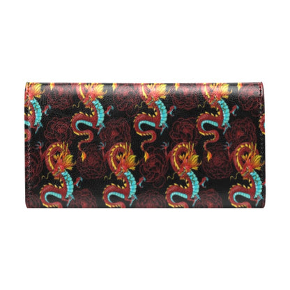 Chinese Dragons and Peonies Design Women's Trifold Wallet