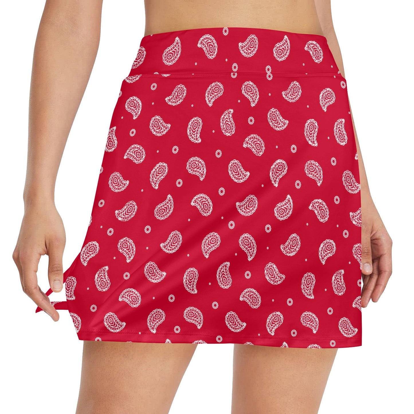 Bandana Red Paisley Print Design LKS305 17" Golf & Pickleball Skort with Pockets