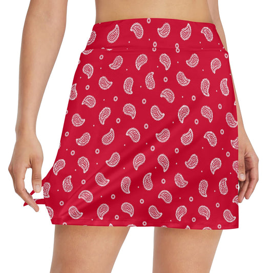 Bandana Red Paisley Print Design LKS305 17" Golf & Pickleball Skort with Pockets