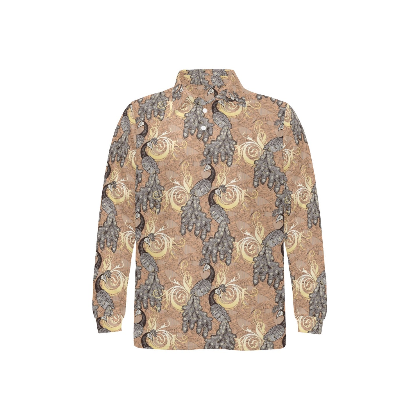 Peacock Pattern Print Design A05 Long Sleeve Polo Shirt For Men's