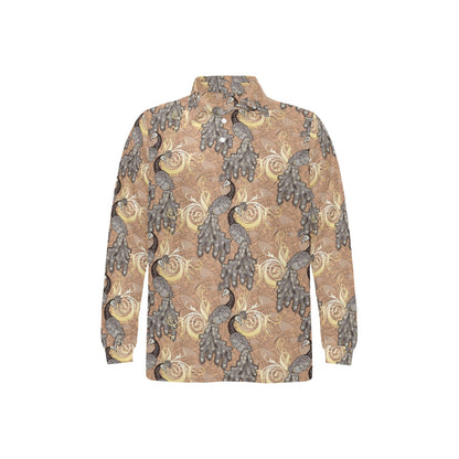 Peacock Pattern Print Design A05 Long Sleeve Polo Shirt For Men's