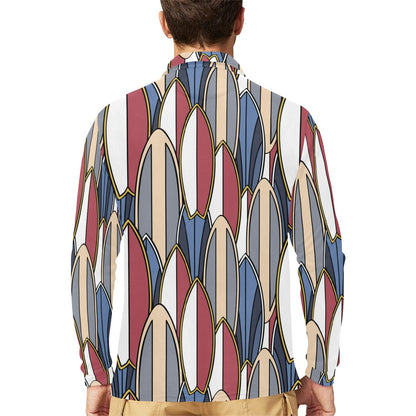 Surf board Pattern Long Sleeve Polo Shirt For Men's