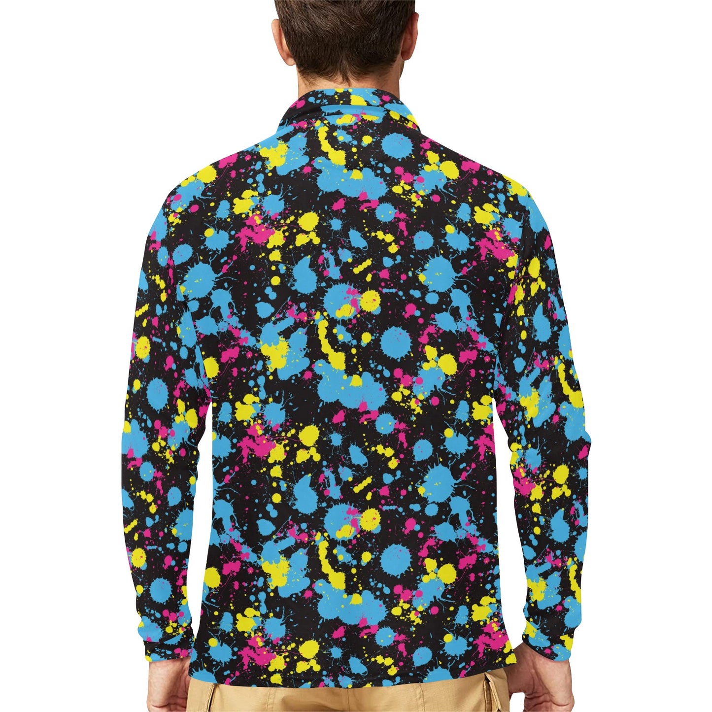 Splatter Colorful Print Design LKS301 Long Sleeve Polo Shirt For Men's